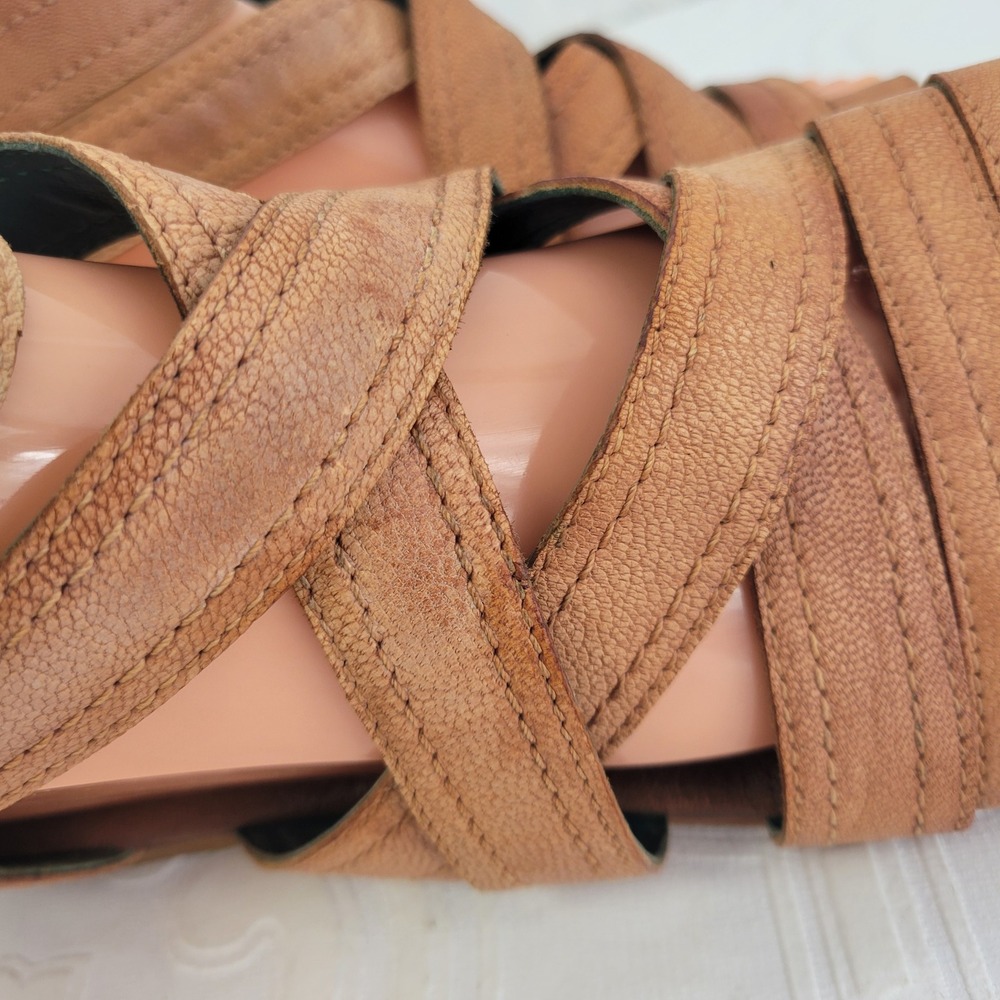 Bed Stu Roan Womens Tan Leather Gladiator Caged Flat Sandals Back Zip Boho Sz 9? - Picture 4 of 16